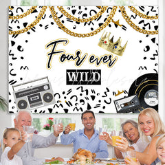 Lofaris Black White Gold Crown Forever Wild Birthday Backdrop