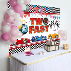 Lofaris Black White Plaid Two Fast Racing Birthday Backdrop