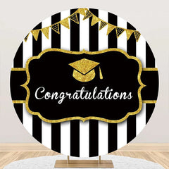 Lofaris Black White Stripe Cap Round Congrats Grad Backdrop