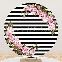 Lofaris Black White Stripe With Flower Circle Party Backdrop