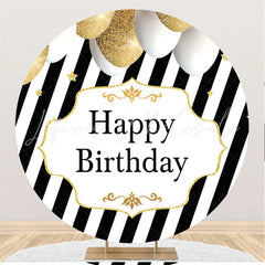 Lofaris Black White Stripes Round Balloons Birthday Backdrop