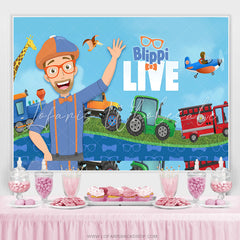 Lofaris Blippi Live Cartoon Traffic Birthday Backdrop