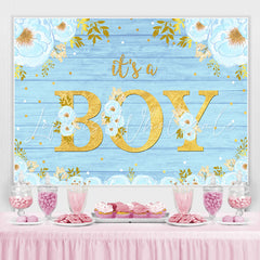 Lofaris Blue And Floral Wooden Baby Shower Backdrop For Boy