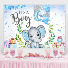 Lofaris Blue And Glitter Balloon Elephant Baby Shower Backdrop