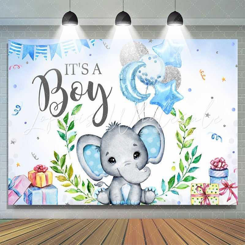 Lofaris Blue And Glitter Balloon Elephant Baby Shower Backdrop