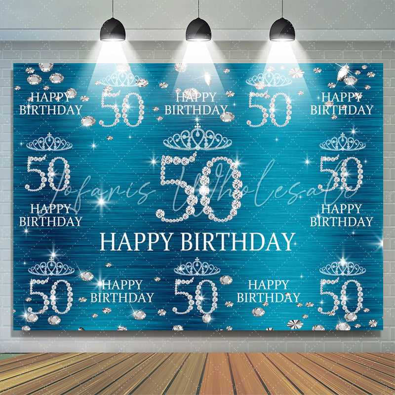 Lofaris Blue And Glitter Bokeh Happy 50Th Birthday Backdrop