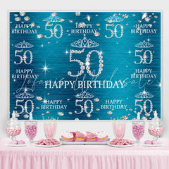 Lofaris Blue And Glitter Bokeh Happy 50Th Birthday Backdrop