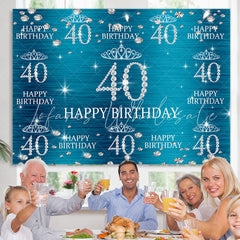 Lofaris Blue And Glitter Crown Happy 40Th Birthday Backdrop