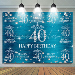 Lofaris Blue And Glitter Crown Happy 40Th Birthday Backdrop