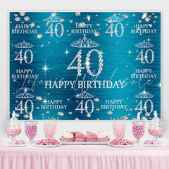 Lofaris Blue And Glitter Crown Happy 40Th Birthday Backdrop