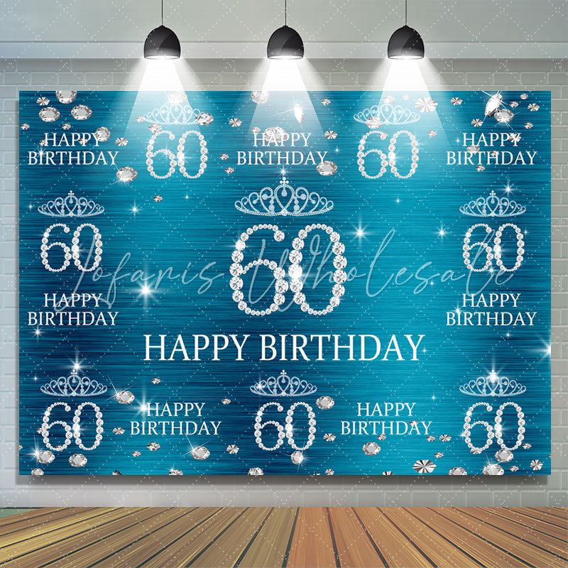 Lofaris Blue And Glitter Crown Happy 60Th Birthday Backdrop