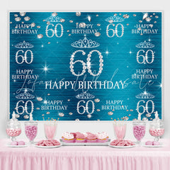 Lofaris Blue And Glitter Crown Happy 60Th Birthday Backdrop