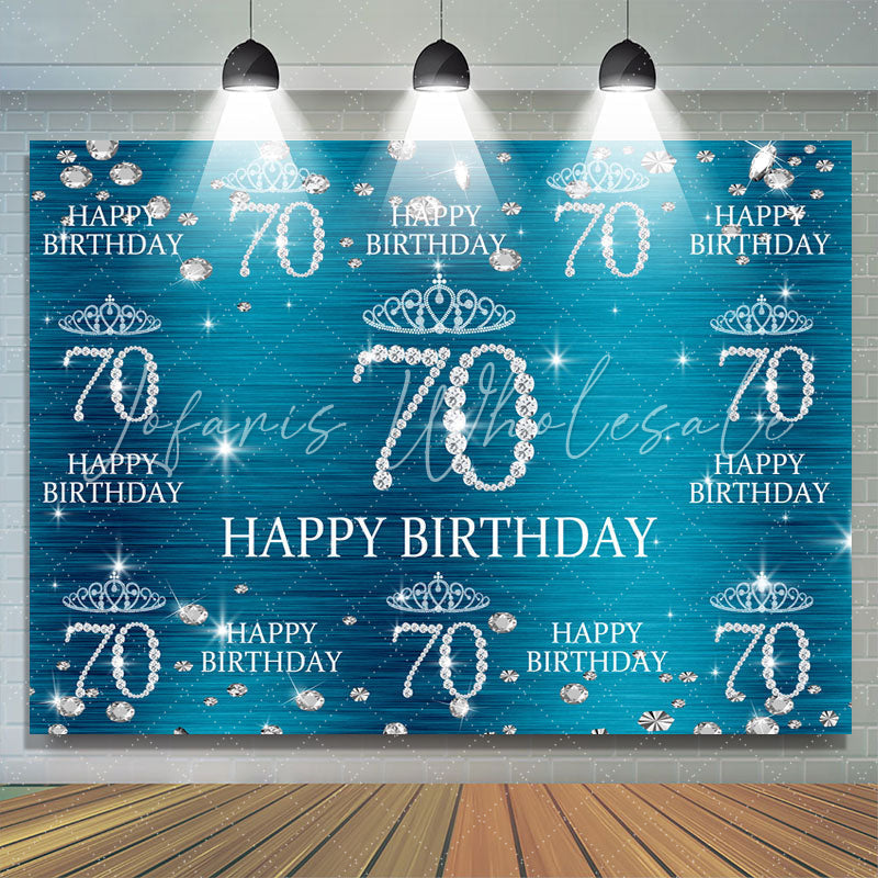 Lofaris Blue And Glitter Crown Happy 70Th Birthday Backdrop