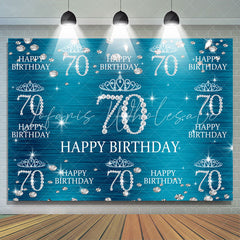 Lofaris Blue And Glitter Crown Happy 70Th Birthday Backdrop