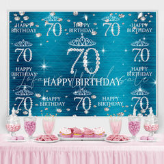 Lofaris Blue And Glitter Crown Happy 70Th Birthday Backdrop