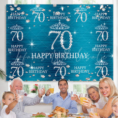 Lofaris Blue And Glitter Crown Happy 70Th Birthday Backdrop