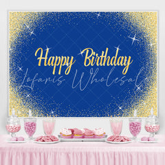 Lofaris Blue And Gold Glitter Birthday Backdrop For Decoration