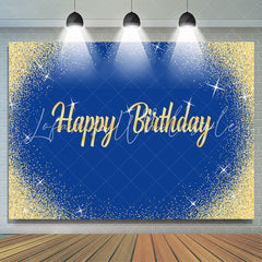 Lofaris Blue And Gold Glitter Birthday Backdrop For Decoration