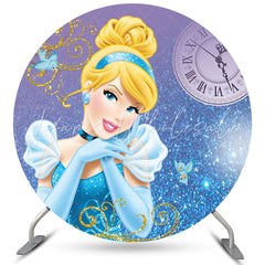 Lofaris Blue And Gold Glitter Round Princess Birthday Backdrop