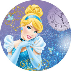 Lofaris Blue And Gold Glitter Round Princess Birthday Backdrop