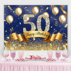 Lofaris Blue And Golden Balloon Happy 50Th Birthday Backdrop