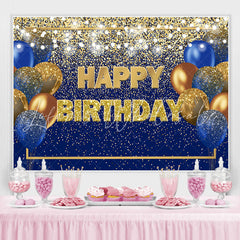 Lofaris Blue and Golden Balloon Lights Happy Birthday Backdrop