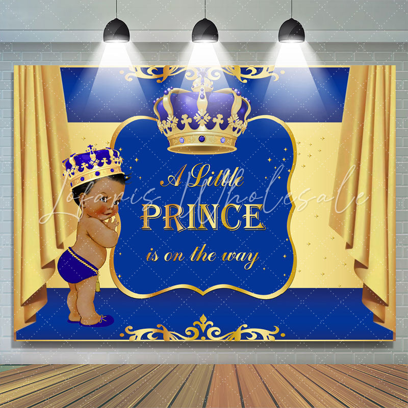 Lofaris Blue and Golden Crown Baby Shower Backdrop for Prince