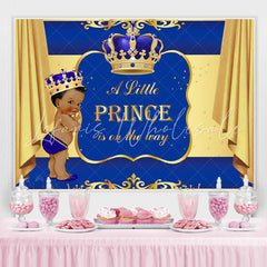 Lofaris Blue and Golden Crown Baby Shower Backdrop for Prince