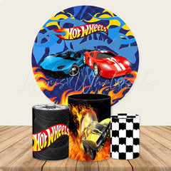 Lofaris Blue And Golden Themed Hot Wheels Round Backdrop Kit