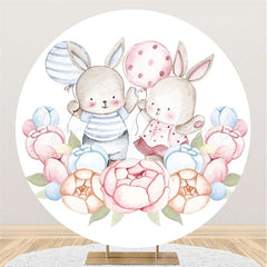 Lofaris Blue And Pink Ballon Rabbit Round Baby Shower Backdrop