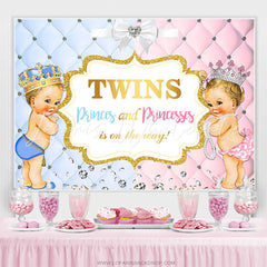 Lofaris Blue And Pink Glitter Twins Baby Shower Backdrop