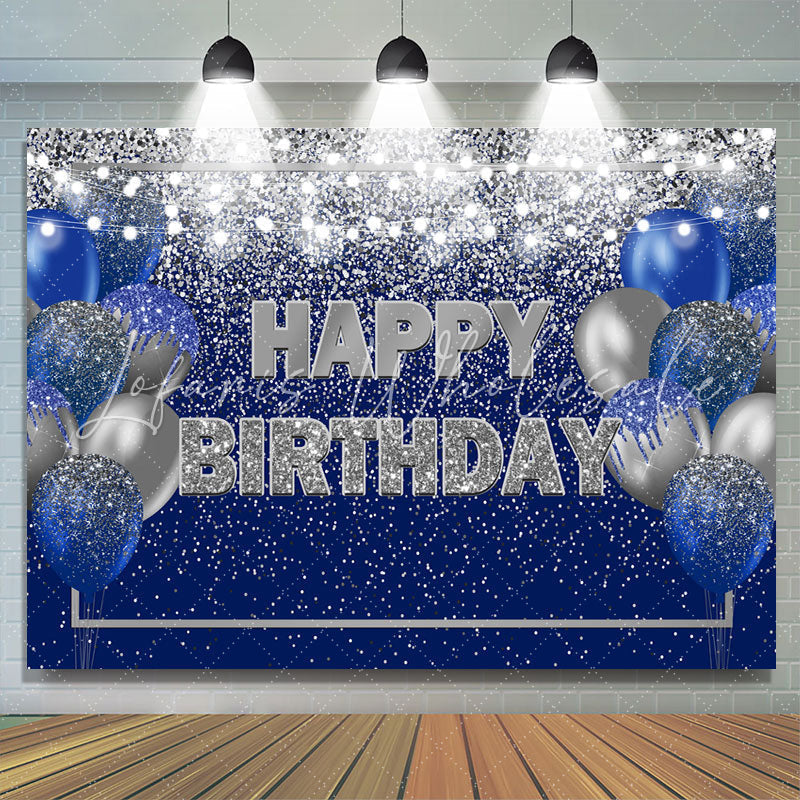 Lofaris Blue and Silver Bokeh Balloon Happy Birthday Backdrop