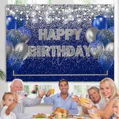 Lofaris Blue and Silver Bokeh Balloon Happy Birthday Backdrop