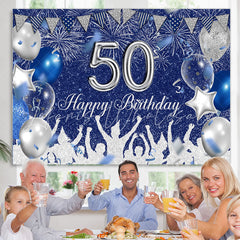 Lofaris Blue And Silver Glitter Balloons 50th Birthday Backdrop