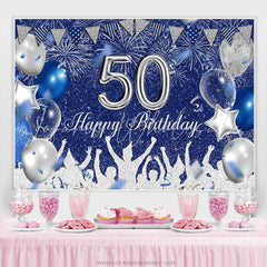 Lofaris Blue And Silver Glitter Balloons 50th Birthday Backdrop