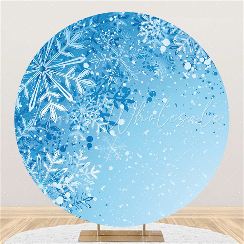 Lofaris Blue And White Snowflake Round Winter Birthday Backdrop