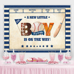 Lofaris Blue And White Stripes Baseball Baby Shower Backdrop