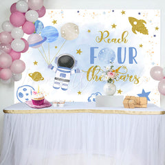 Lofaris Blue Astronaut Stars Planet 4th Birthday Backdrop