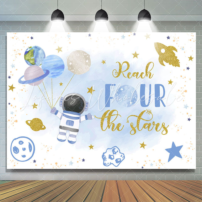 Lofaris Blue Astronaut Stars Planet 4th Birthday Backdrop