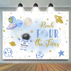 Lofaris Blue Astronaut Stars Planet 4th Birthday Backdrop