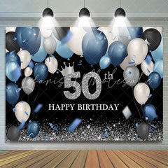 Lofaris Blue Balloon 50th Birthday Glitter Black Backdrop