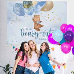 Lofaris Blue Balloons and Cute Teddy Bear Baby Shower Backdrop