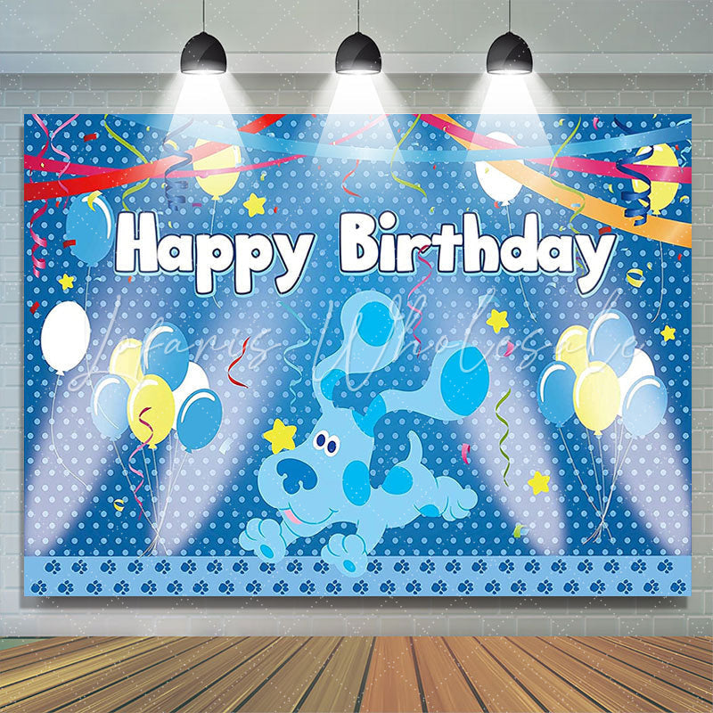 Lofaris Blue Balloons And Flags Cartoon Dog Birthday Backdrop