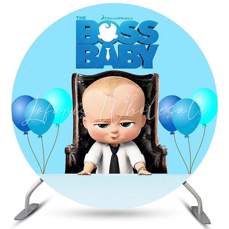 Lofaris Blue Balloons And Suit Baby Round Birthday Backdrop