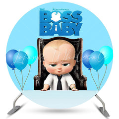 Lofaris Blue Balloons And Suit Baby Round Birthday Backdrop