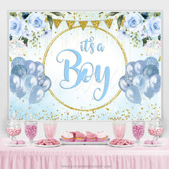 Lofaris Blue Balloons Gold Glitter Its A Boy Baby Shower Backdrop