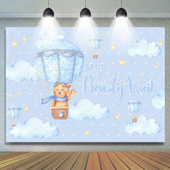 Lofaris Blue Bear On The Airballoon Star Baby Shower Backdrop