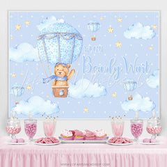 Lofaris Blue Bear On The Airballoon Star Baby Shower Backdrop