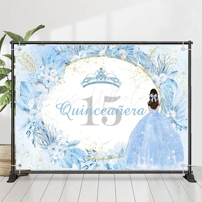 Lofaris Blue Boho Floral Quinceanera 15th Birthday Backdrop