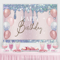 Lofaris Blue Bokeh Glitter Pink Balloons Birthday Backdrop